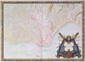 paní 988 T. III fol. 42 Mapa okolí města a hradu Oléron, z Atlasu Ludvíka XIV. (pero, inkoust a kvaš na papíře)